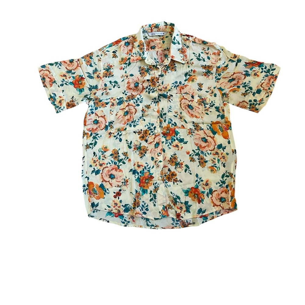Zara Floral Short Sleeve Blouse - Multicolor